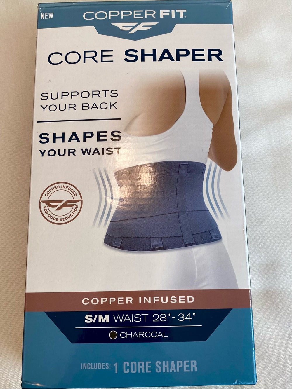 Copper Fit Core Shaper Waist Trainer Back Support Belt Copper Infused S/M NIB